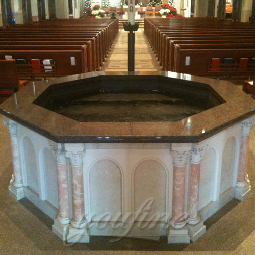 Religious Statues of Customized Natural Marble Baptismal Water font to buy