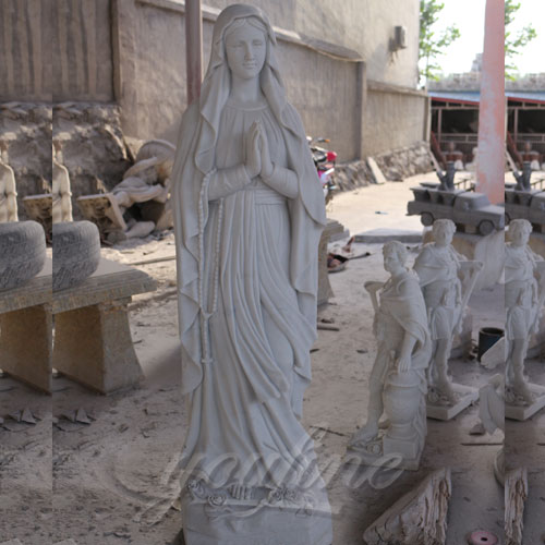 Factory Supply White Marble Carved Blessed Virgin Mary Religious Sculptures for Church