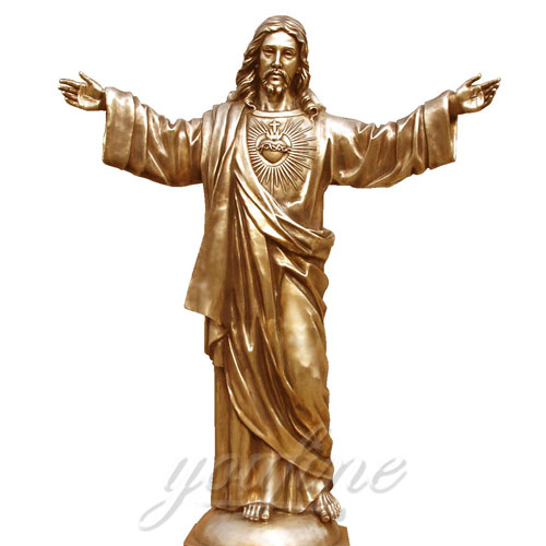 Indoor Religious Bronze Statues of Sacred Heart Jesus for Church Decor