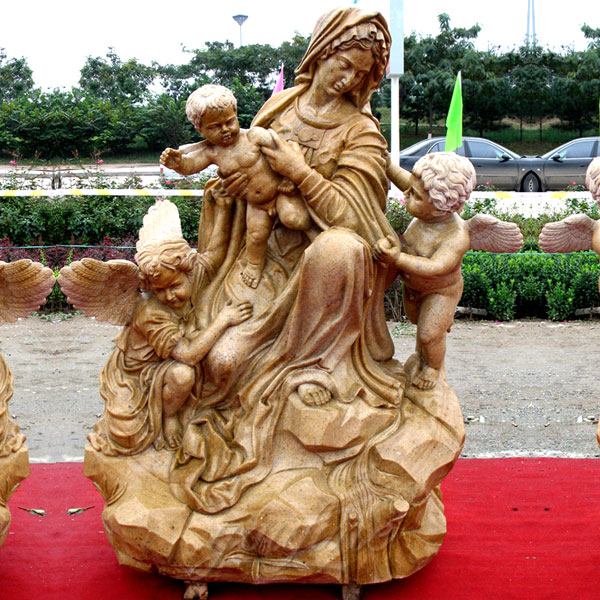 Religious garden statues mother mary with angels of our lady Carmel for sale