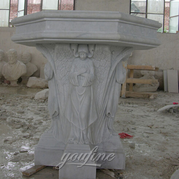 Factory supplier religious statues of white marble water font with woman decor in stock