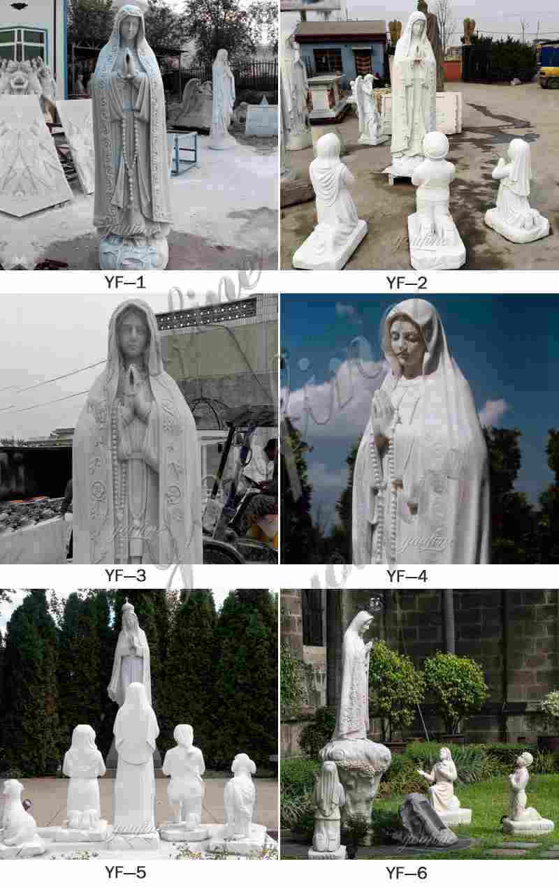 Marble Our Lady of Fatima Statue with Three Shepherd Children
