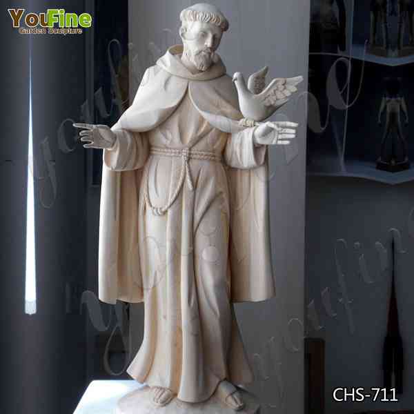 High-quality Outdoor Religious Marble St Francis Sculpture with Bird Supplier CHS-711