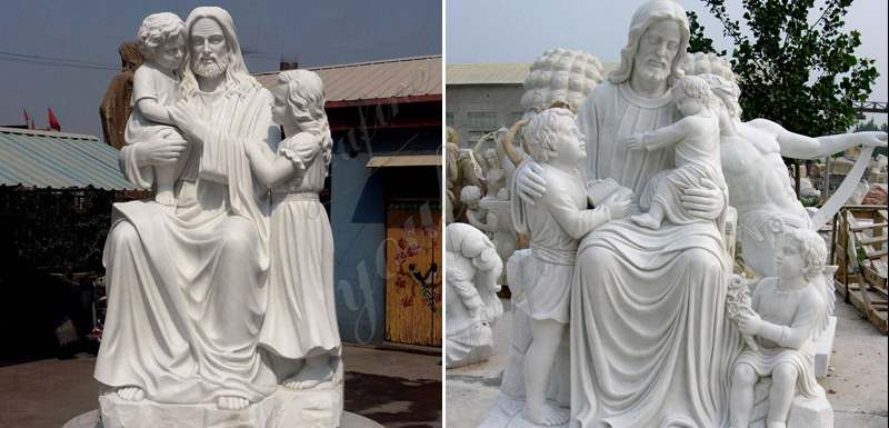 Marble Jesus with Children Statue