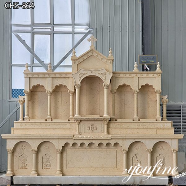 Huge Hand Carved Beige Marble Altar Church Usage for Sale CHS-864