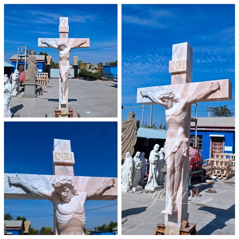 Sunset Red Marble Jesus Crucifix Statue