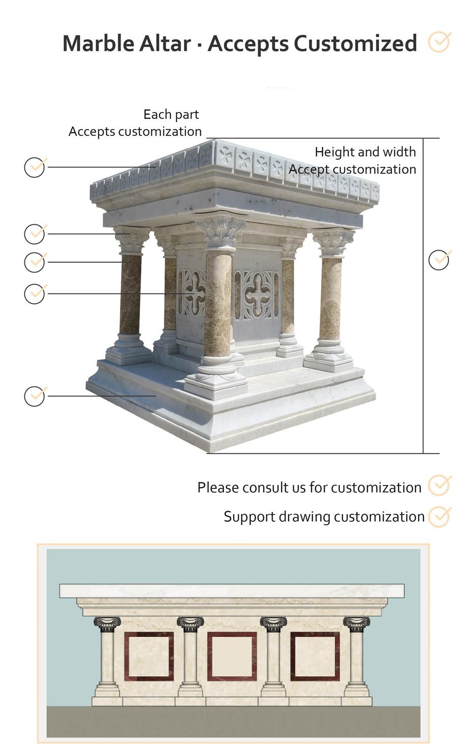 Marble Altars accept customized