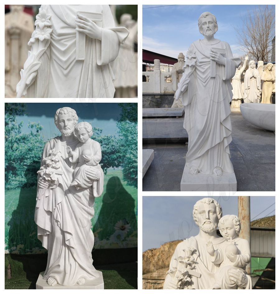 Saint Jopesh statue and symbols with lily