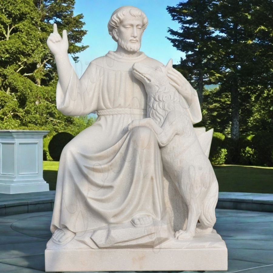 st Francis statue with wolf outdoor