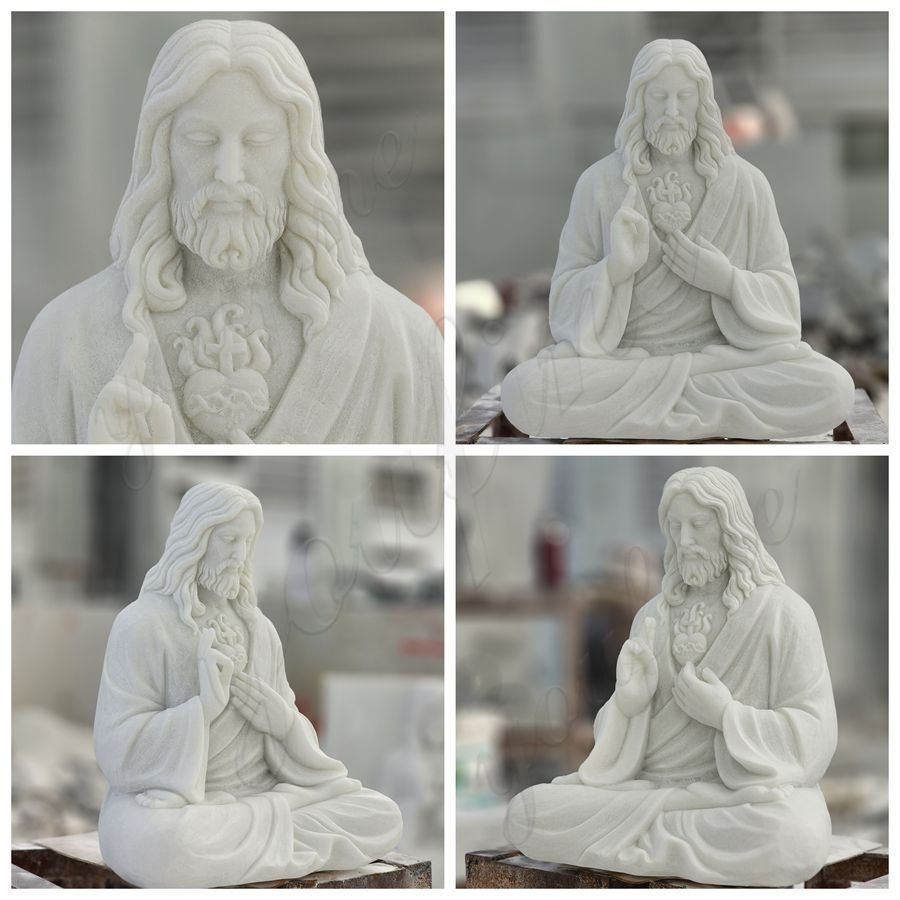 details of marble Jesus meditating statue for sale