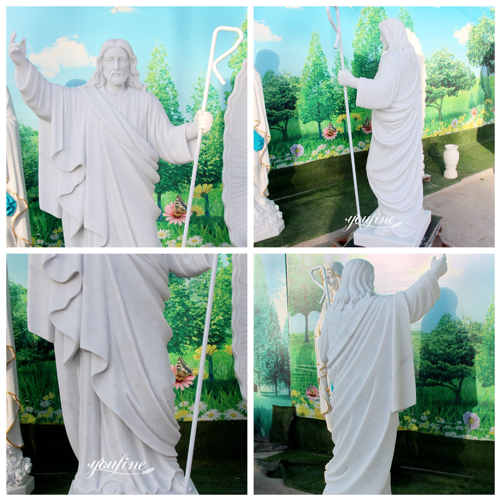 white Jesus Christ Marble Statue Holding A Stick