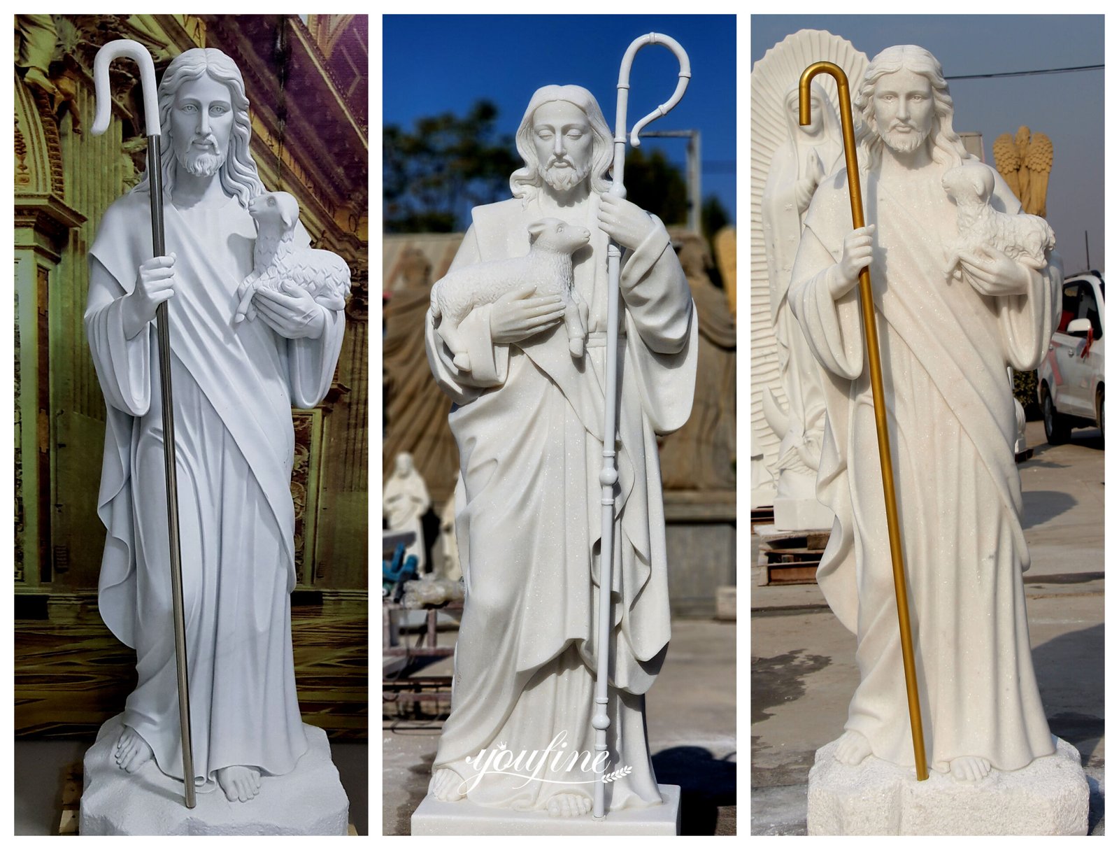 a Jesus statue holding a scepter