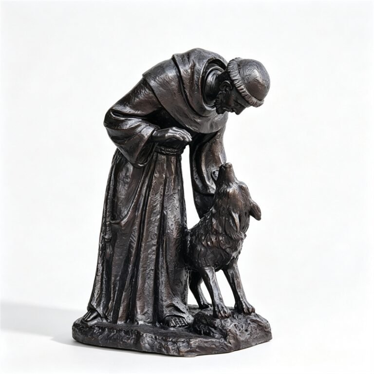 Saint Francis statue with wolf