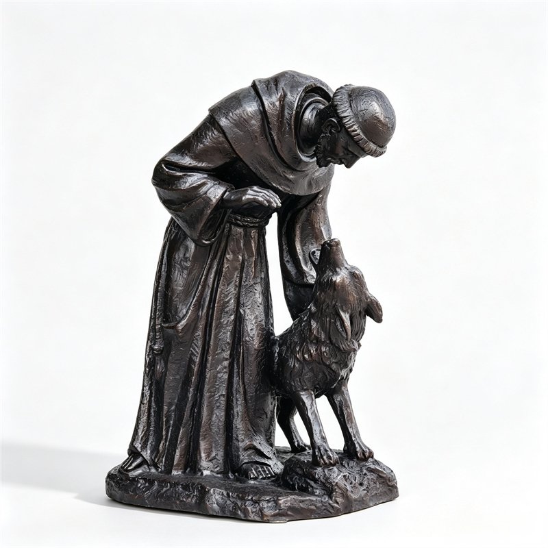 Saint Francis statue with wolf