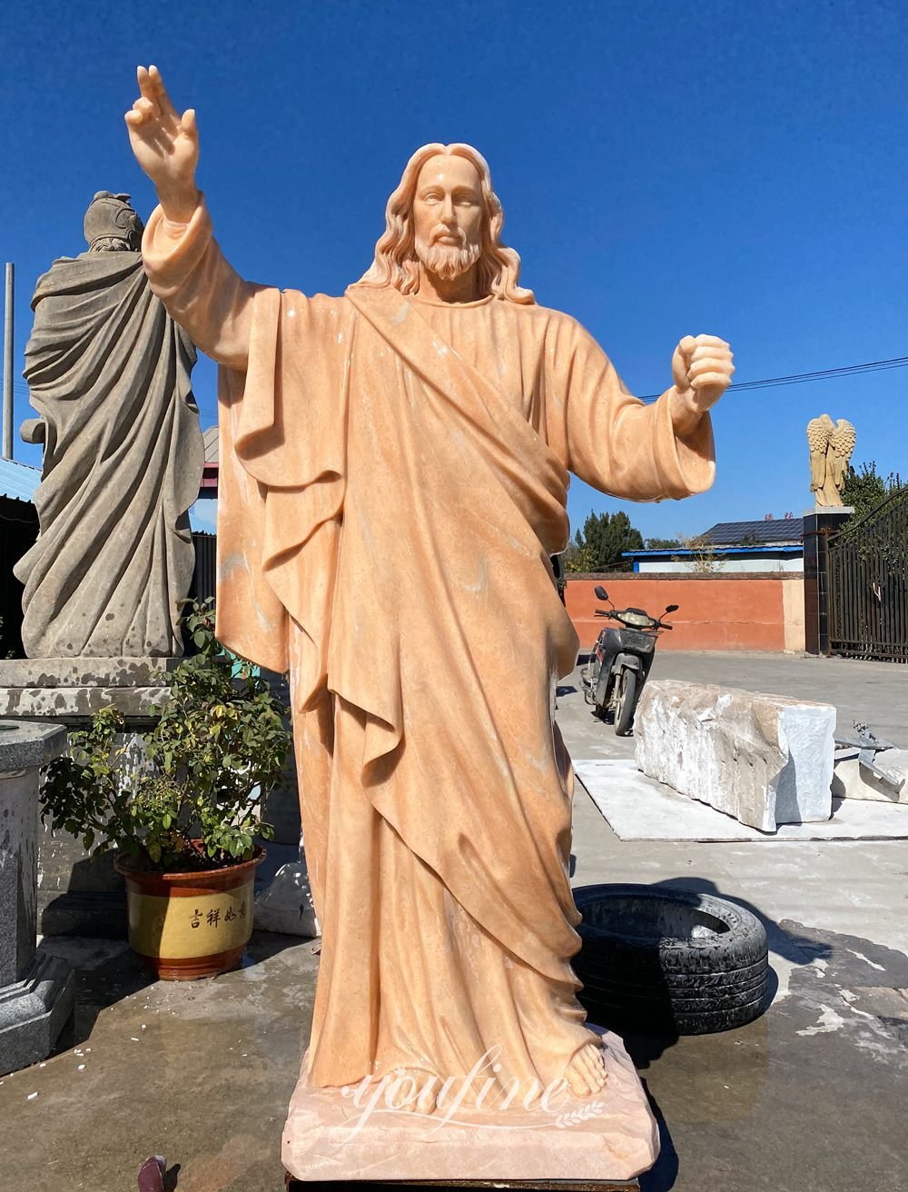 Sunset Red Sacred Heart Jesus Sculpture