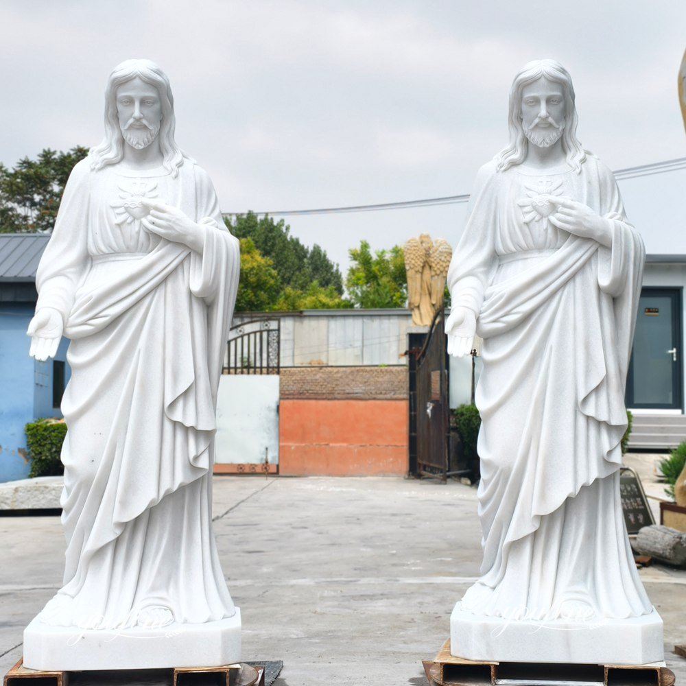 White Sacred Heart Jesus Sculpture