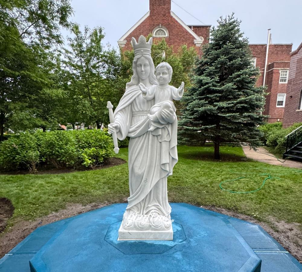 A sculpture of the Virgin Mary with her child