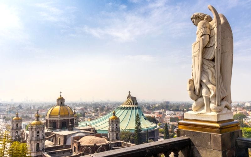 the famous Saint-Michel Statue at the Basilica of Guadalupe