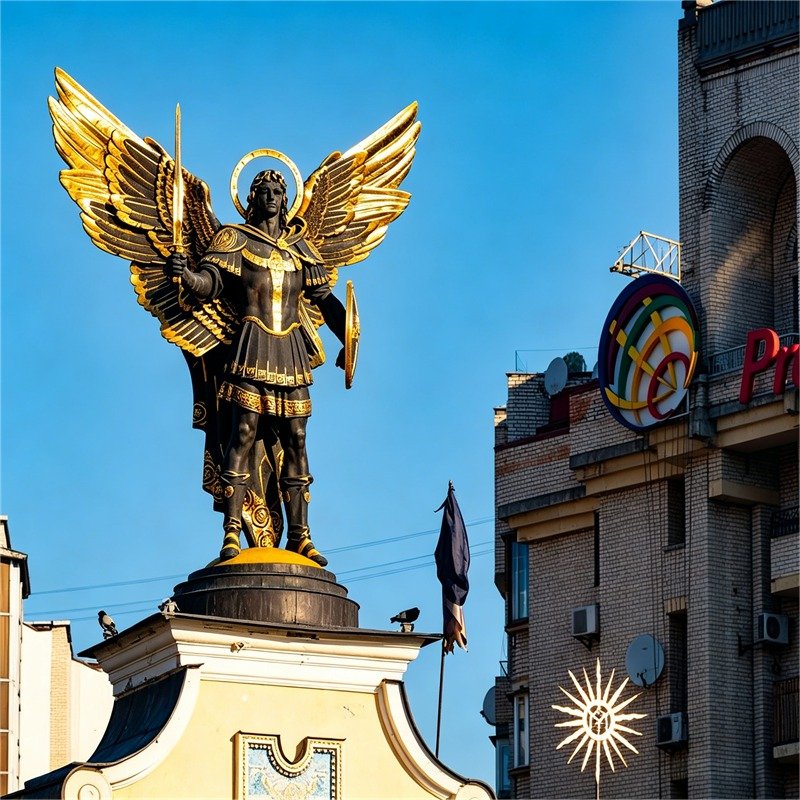 Statue of Saint Michael Archangel stands on the site of the former Liadsky Gate