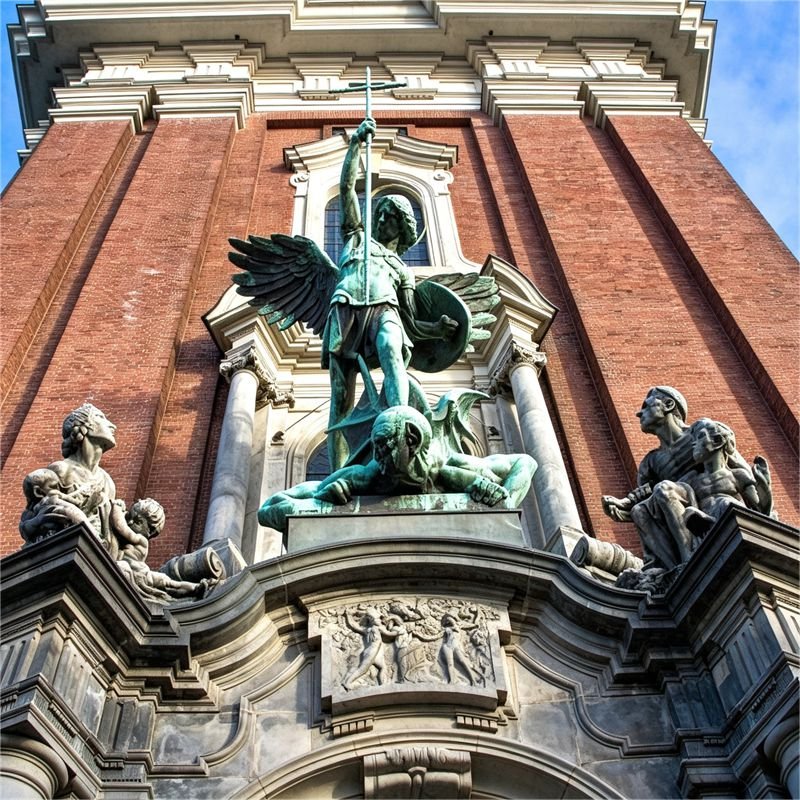 Statue of Archangel Michael over the Main Gate of St. Michael's Church