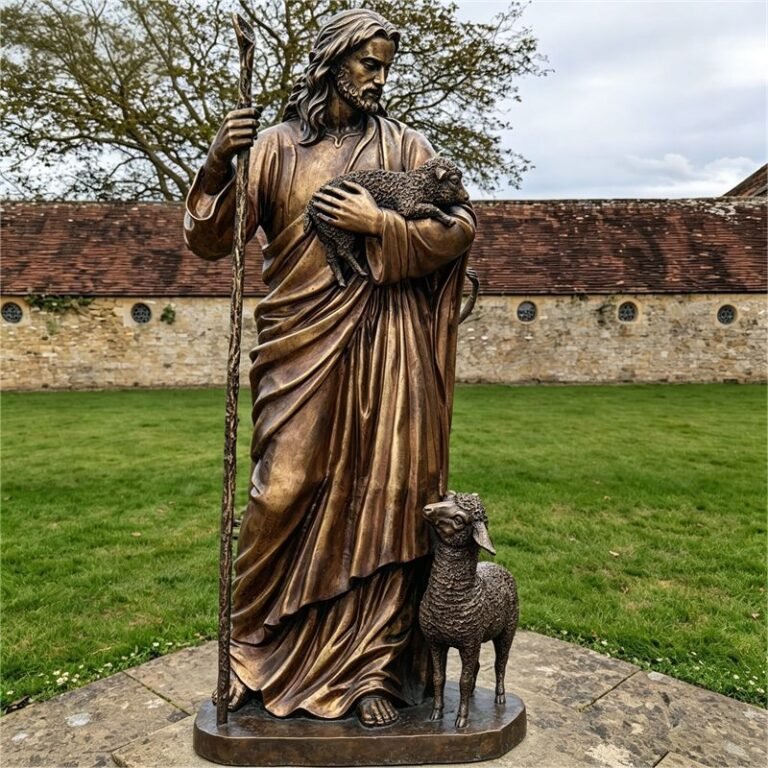Casting Bronze Jesus The Good Shepherd Garden Statue