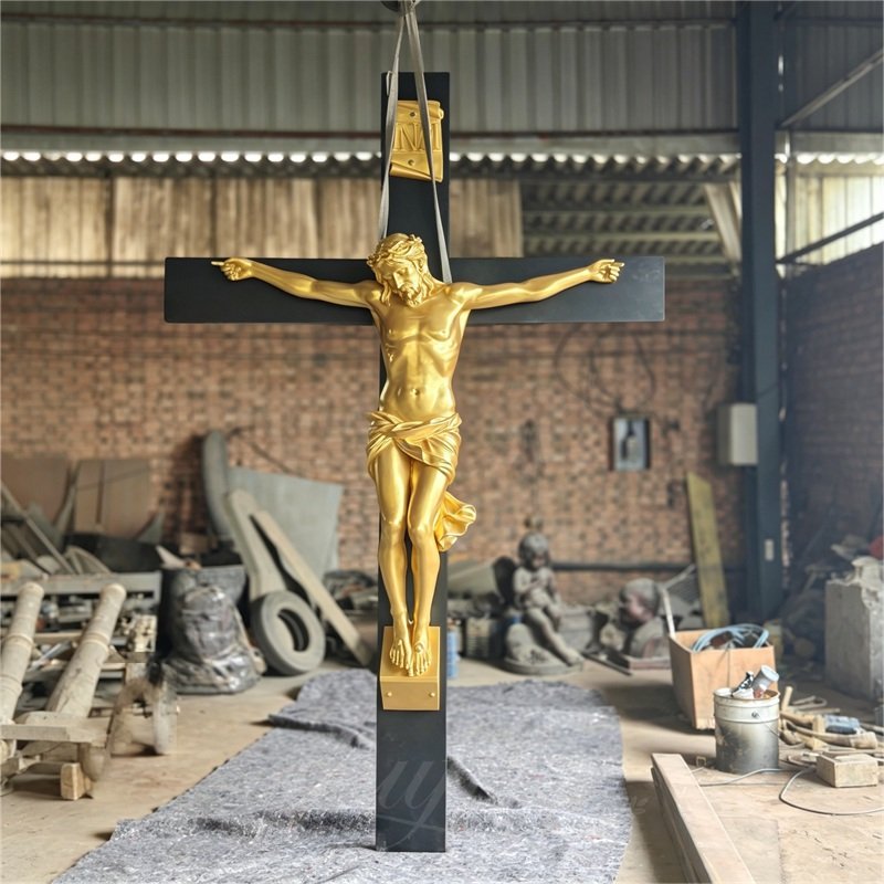Bronze Jesus on the cross statue