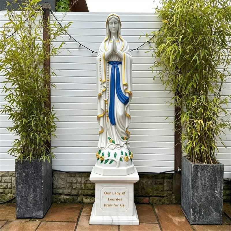 Marble Painted Our Lady of Lourdes Garden Statue