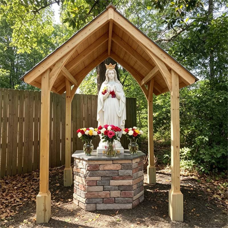 Irish Client Installed Marble Our Lady Statue with Gilded Crown – Premium White Marble Outdoor Sacred Sculpture