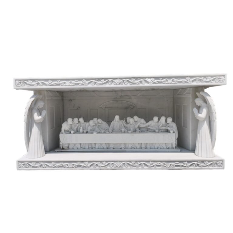 White Marble Last Supper Altar with Angel Statues