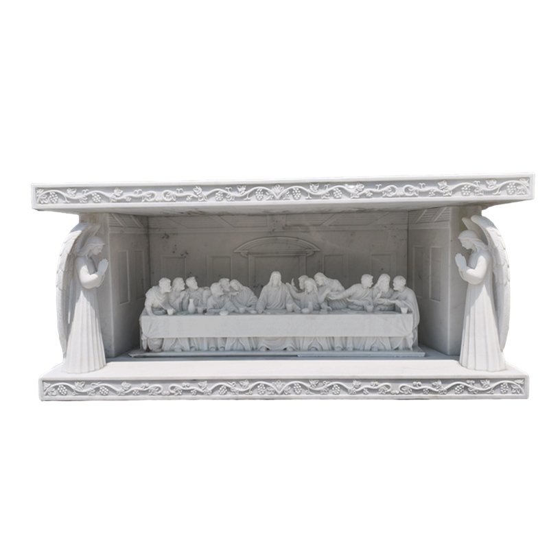 White Marble Last Supper Altar with Angel Statues