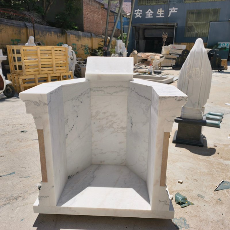 Handcarved White Marble Altar with Red Marble Columns