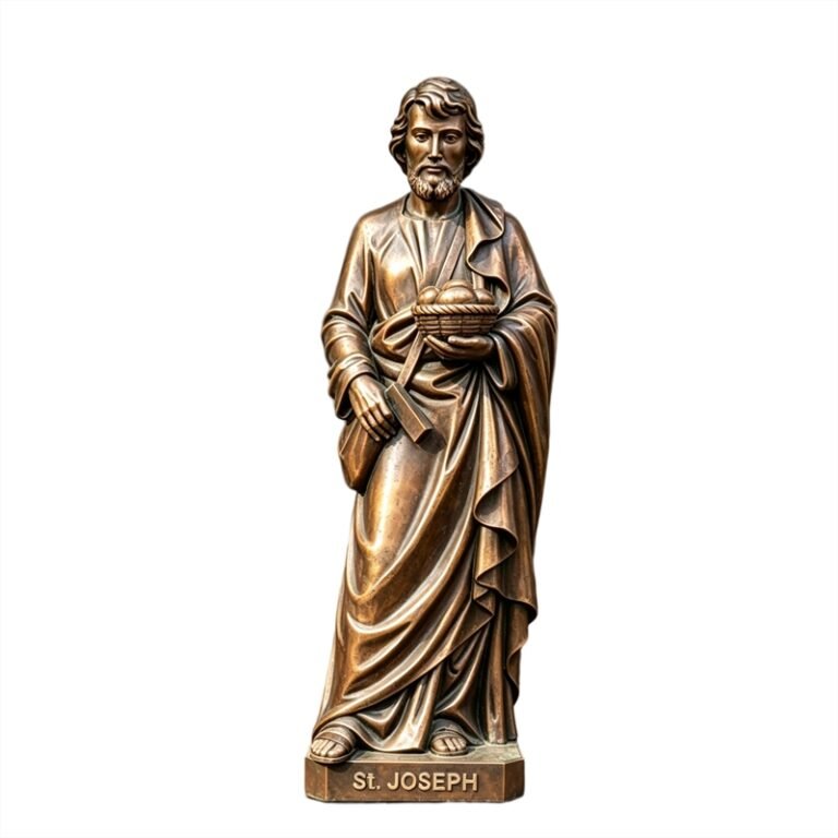 Bronze St. Joseph holding a bread basket