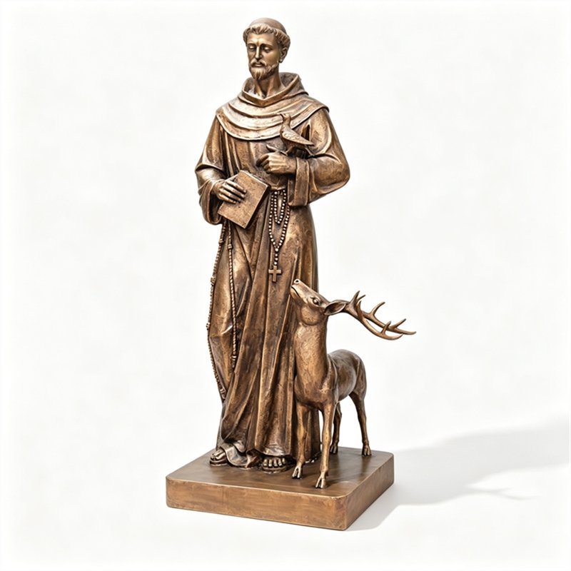 Bronze Saint Francis with Deer statue