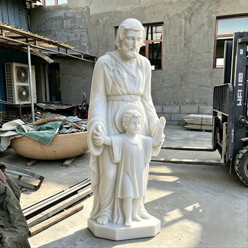 Marble St. Joseph Holding Child Jesus with Halo