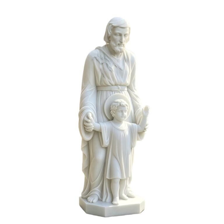 Marble St. Joseph Holding Child Jesus with Halo