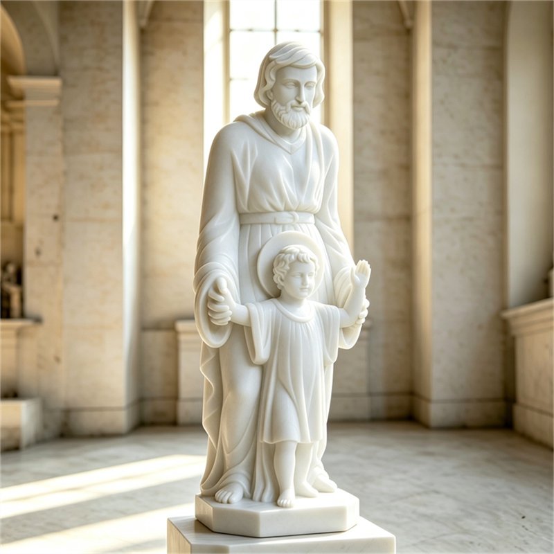 Marble St. Joseph Holding Child Jesus with Halo