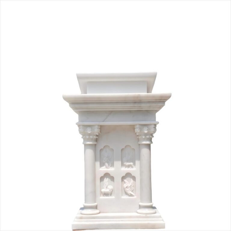 Custom Four Living Creatures White Marble Church Pulpit