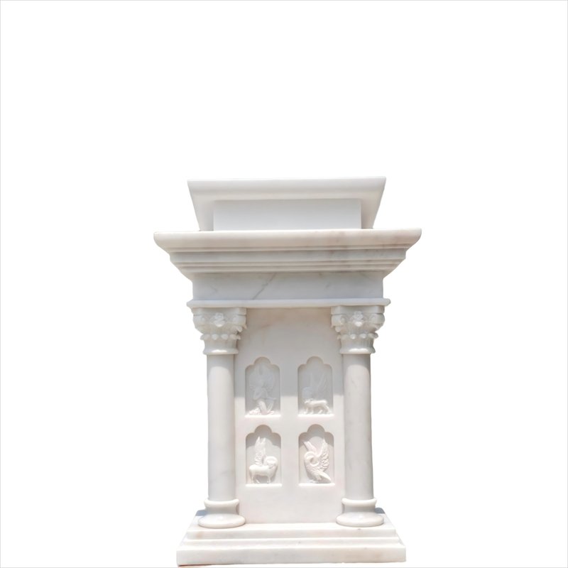 Custom Four Living Creatures White Marble Church Pulpit