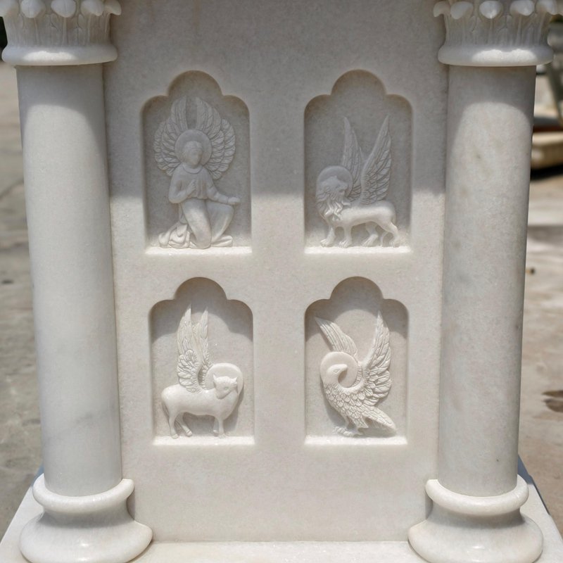 Custom Four Living Creatures White Marble Church Pulpit