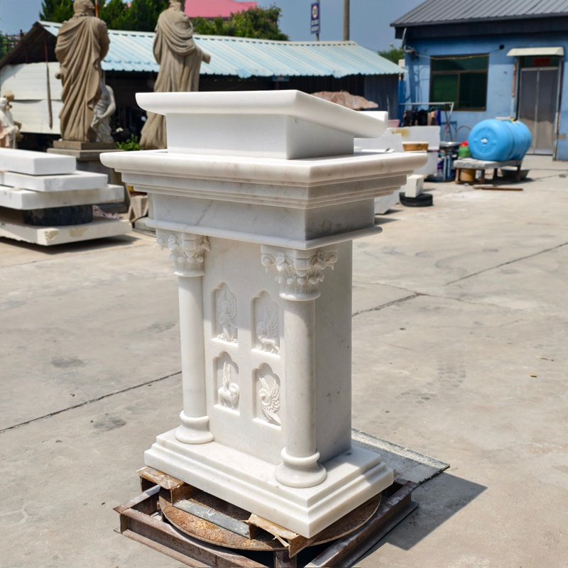 Custom Four Living Creatures White Marble Church Pulpit