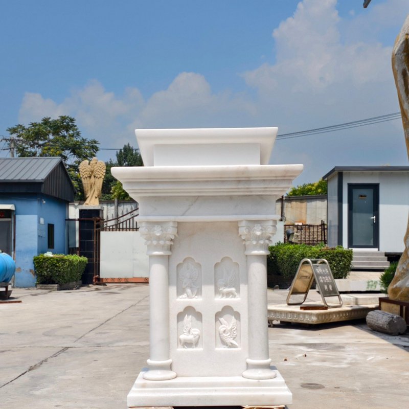 Custom Four Living Creatures White Marble Church Pulpit
