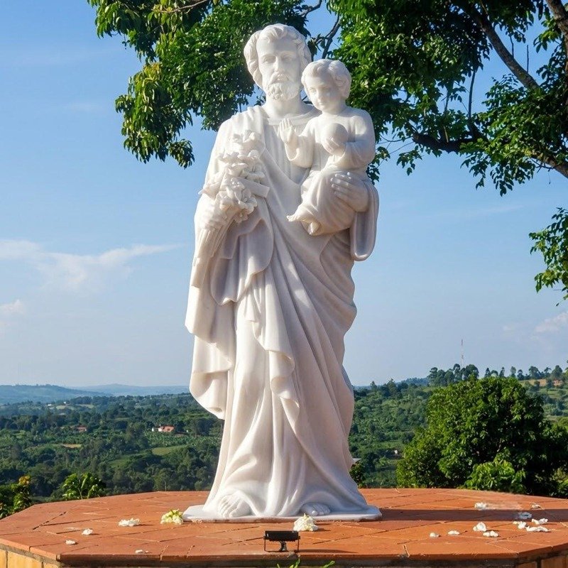 Saint Joseph statue in a Catholic school courtyard