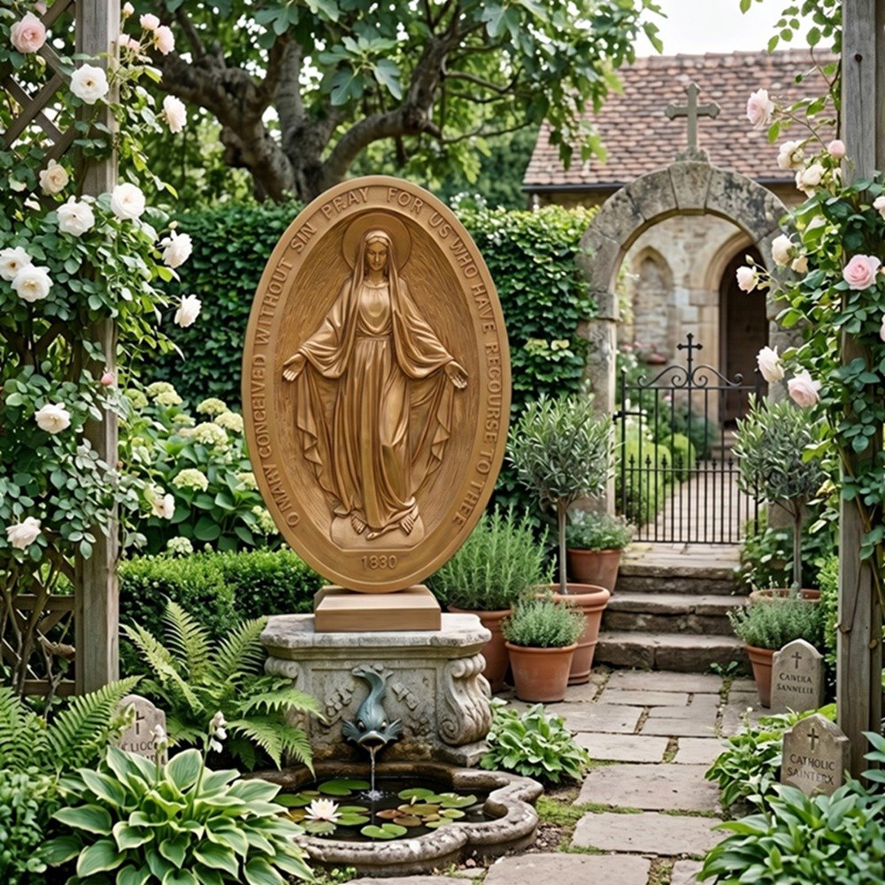 Bronze Miraculous Medal Mary Statue