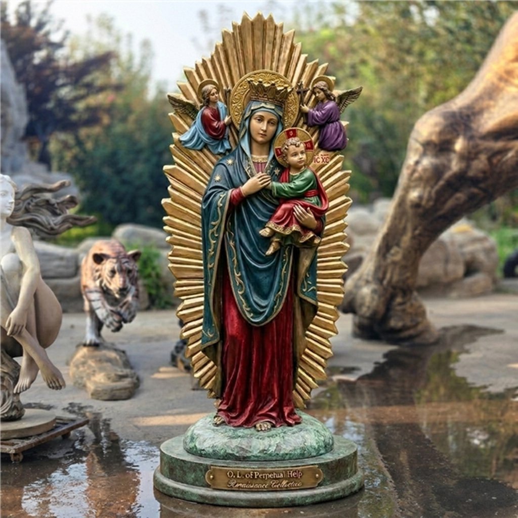 Painted Bronze Our Lady of Perpetual statue