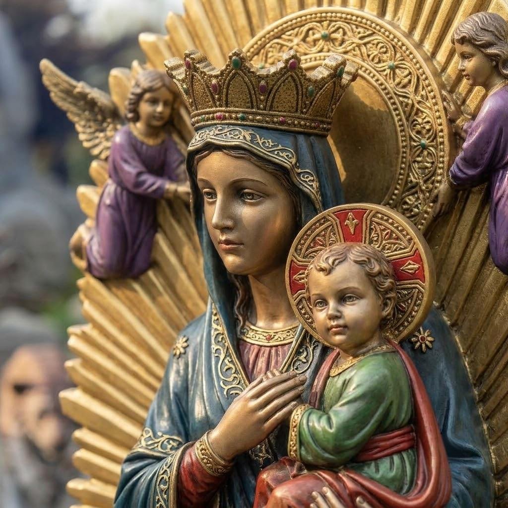Painted Bronze Our Lady of Perpetual statue