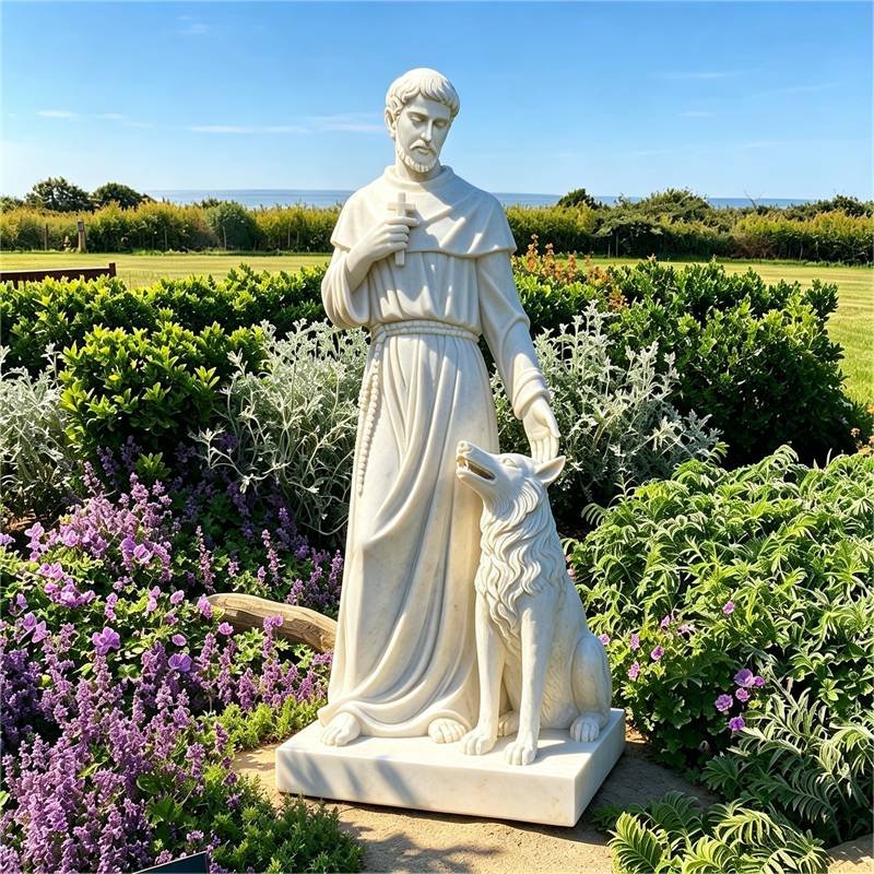 Marble The Legend St.Francis and A Wolf Statue