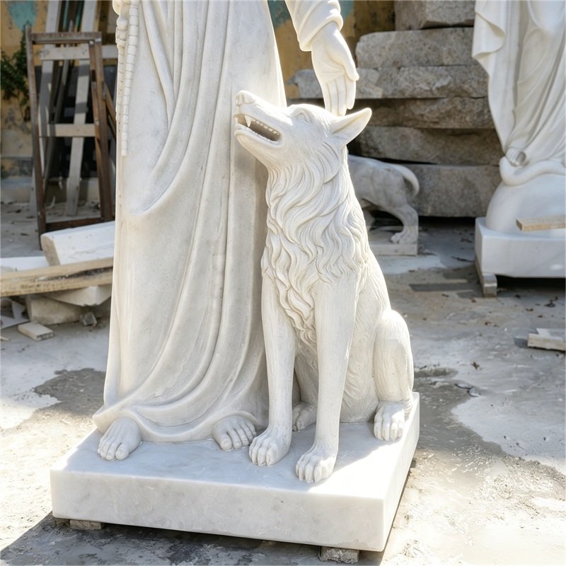 Marble The Legend St.Francis and A Wolf Statue
