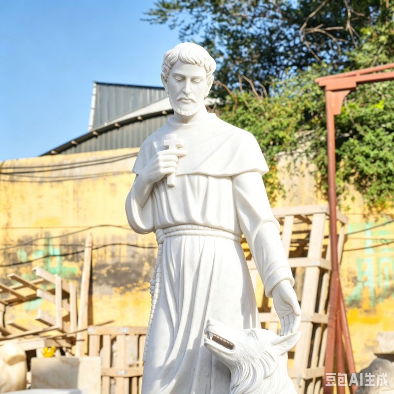 Marble The Legend St.Francis and A Wolf Statue
