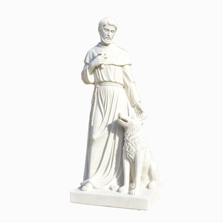 Marble The Legend St.Francis and A Wolf Statue