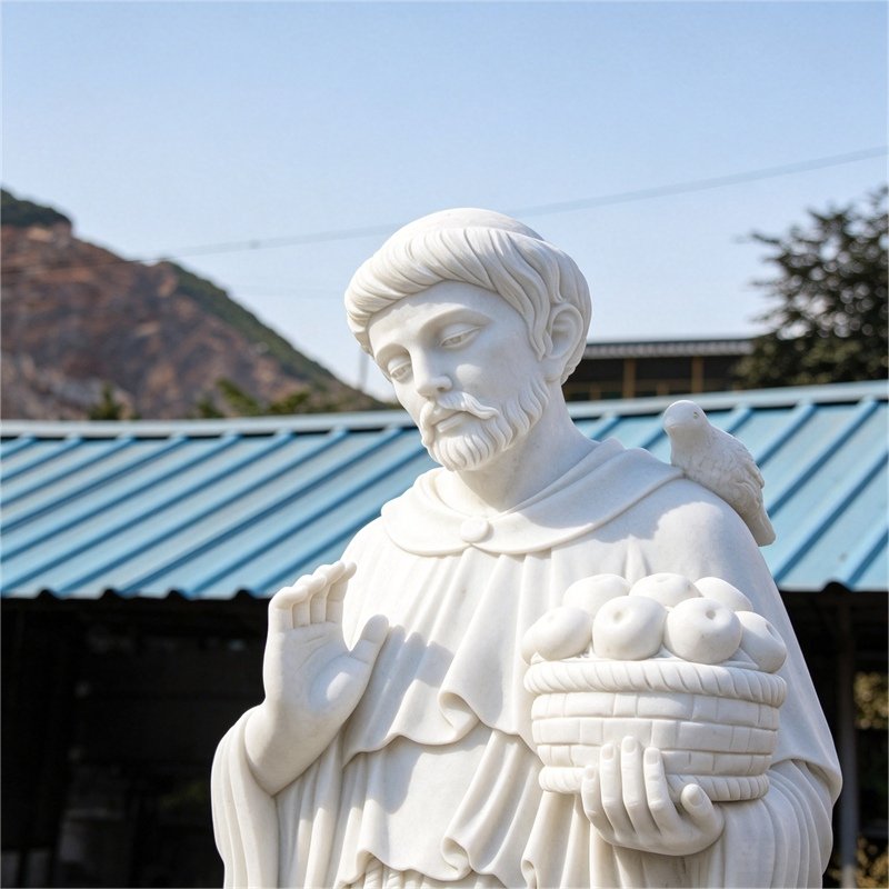Life Size Marble St.Francis Garden Statue With Deer